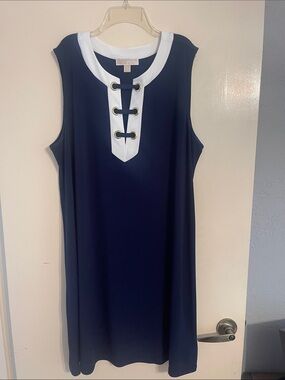 Michael Kors Navy Blue & White Sleeveless Nautical Shift Dress
